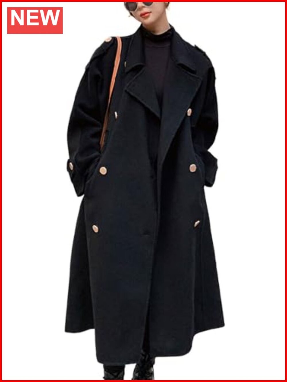 Women's Wool Blend Double Breasted Mid-Length Winter Pea Coat Notch Lapel